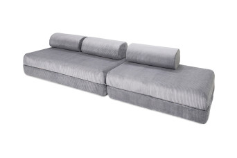 Canapé droit convertible 5 places - Velours côtelé - Gris clair