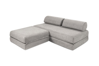 Canapé d'angle convertible 4 places - Tissu lisse - Gris clair