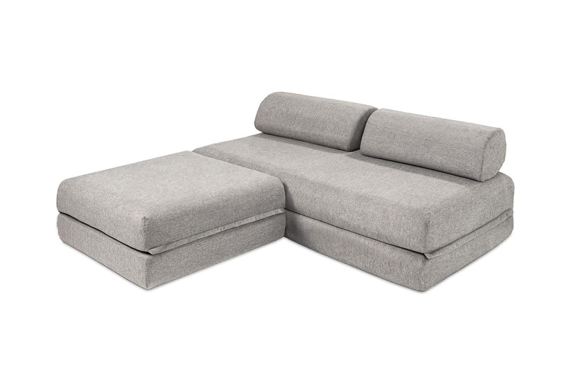Canapé d'angle convertible 4 places - Tissu lisse - Gris clair