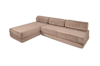 Canapé d'angle convertible 6 places - Velours côtelé XL - Marron