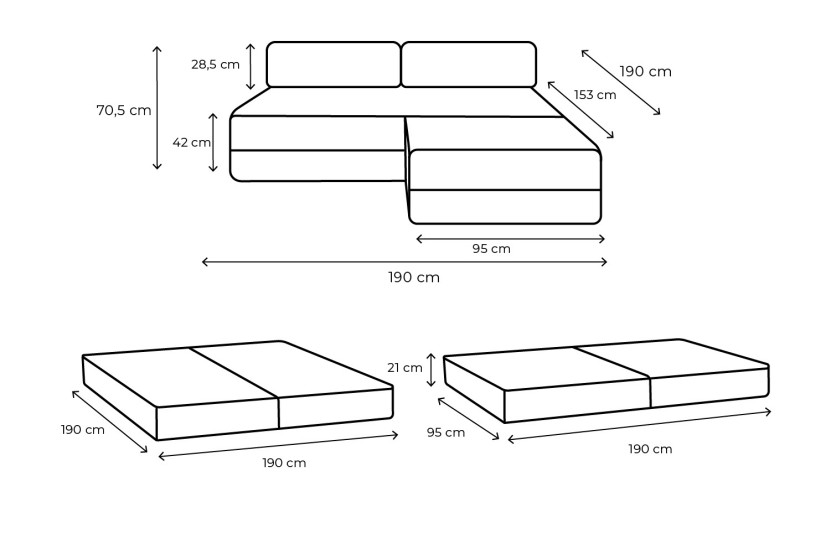Canapé d'angle convertible 4 places - Tissu lisse - Terracotta