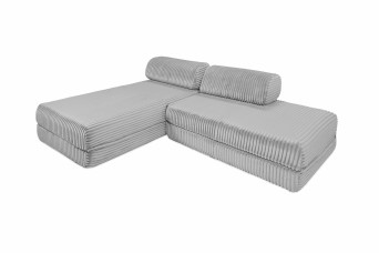 Canapé d'angle convertible 5 places - Velours côtelé XL - Gris clair