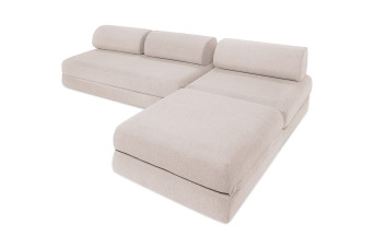 Canapé d'angle convertible 6 places - Tissu imperméable - Beige clair