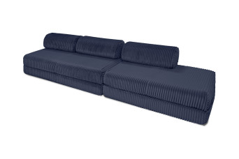 Canapé droit convertible 5 places - Velours côtelé XL - Bleu