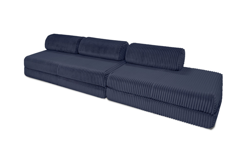 Canapé droit convertible 5 places - Velours côtelé XL - Bleu