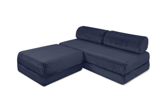 Canapé d'angle convertible 4 places - Velours côtelé XL - Bleu