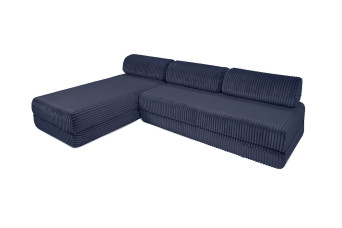 Canapé d'angle convertible 6 places - Velours côtelé XL - Bleu