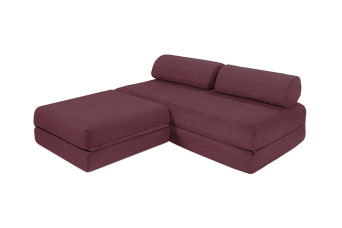 Canapé d'angle convertible 4 places - Tissu lisse - Rouge