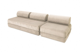 Canapé droit convertible 4 places - Velours côtelé - Beige