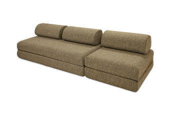 Canapé droit convertible 4 places - Tissu tweed - Jaune