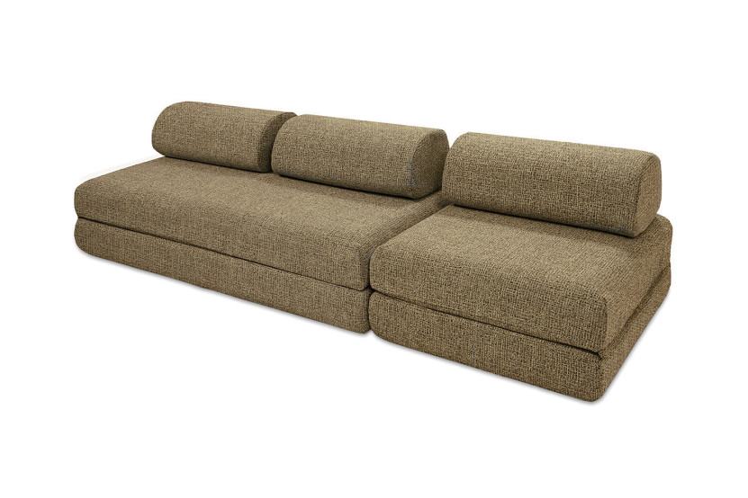 Canapé droit convertible 4 places - Tissu tweed - Jaune