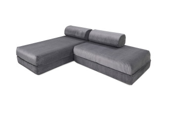 Canapé d'angle convertible 5 places - Velours côtelé - Gris