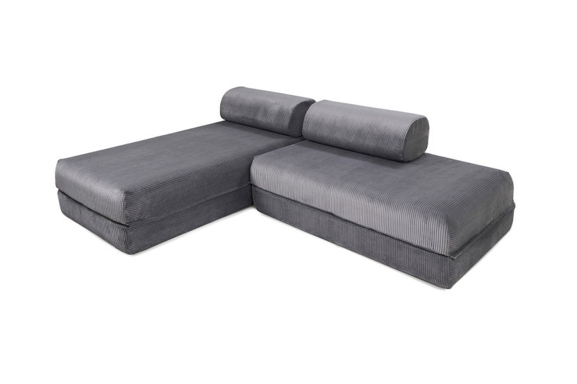 Canapé d'angle convertible 5 places - Velours côtelé - Gris