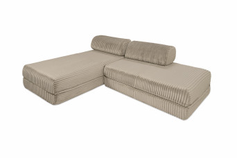 Canapé d'angle convertible 5 places - Velours côtelé XL - Taupe