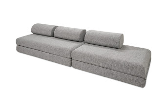 Canapé droit convertible 5 places - Tissu tweed - Gris