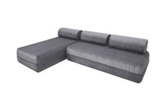 Canapé d'angle convertible 6 places - Velours côtelé - Gris