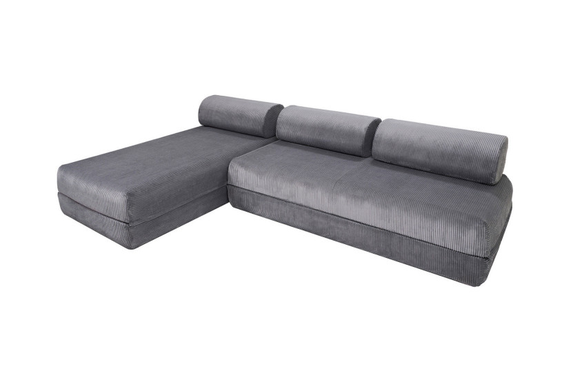 Canapé d'angle convertible 6 places - Velours côtelé - Gris