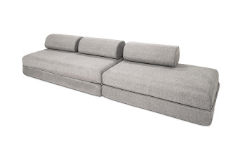 Canapé droit convertible 5 places - Tissu lisse - Gris clair
