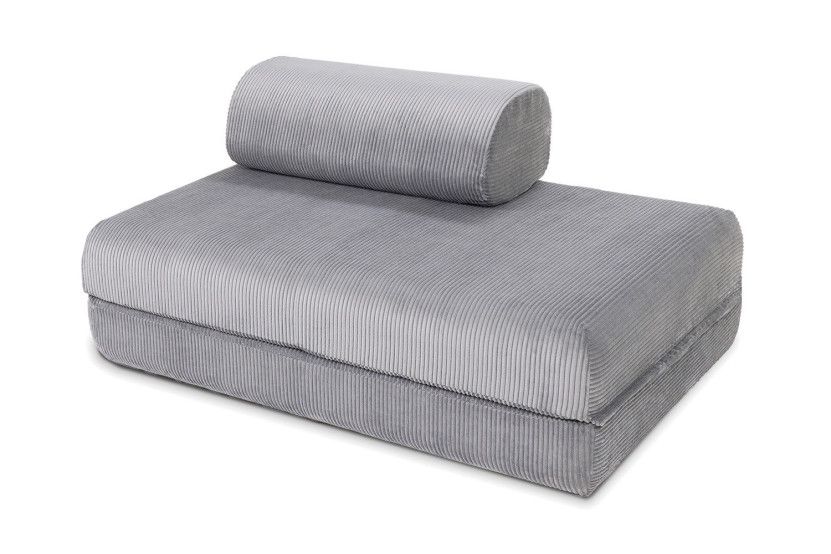 Canapé droit convertible et modulable 2 places - Velours côtelé - Gris clair