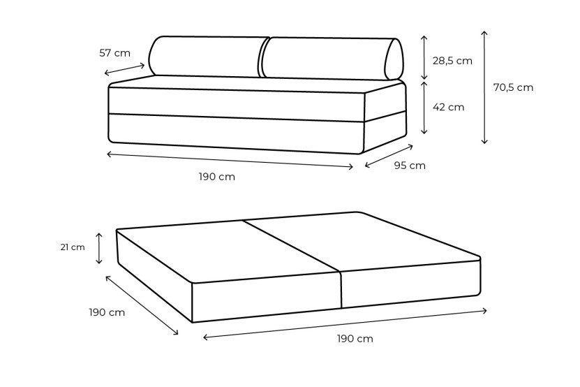 Canapé droit convertible 3 places - Tissu lisse - Vert