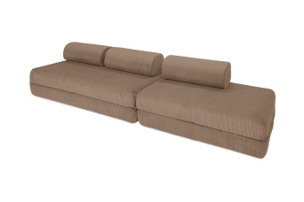 Canapé droit convertible 5 places - Velours côtelé - Taupe