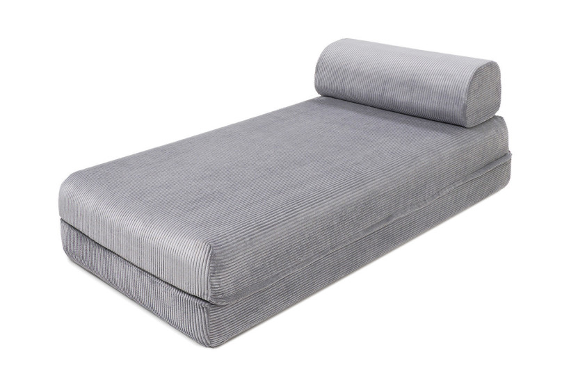 Canapé d'angle convertible 6 places - Velours côtelé - Gris clair