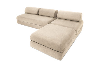 Canapé d'angle convertible 6 places - Tissu lisse - Beige