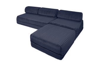 Canapé d'angle convertible 6 places - Velours côtelé XL - Bleu