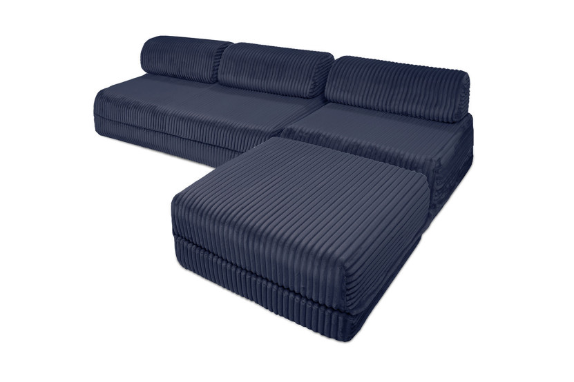Canapé d'angle convertible 6 places - Velours côtelé XL - Bleu