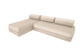 Canapé d'angle convertible 6 places - Velours côtelé - Beige