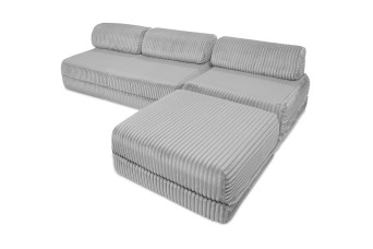 Canapé d'angle convertible 6 places - Velours côtelé XL - Gris clair