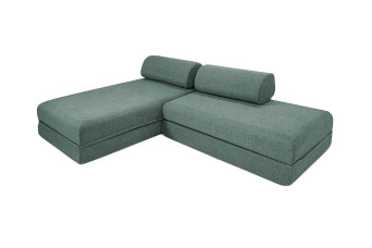 Canapé d'angle convertible 5 places - Tissu lisse - Vert