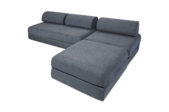 Canapé d'angle convertible 6 places - Tissu lisse - Bleu