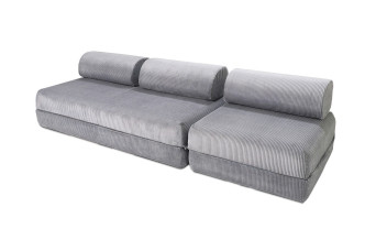 Canapé droit convertible 4 places - Velours côtelé - Gris clair