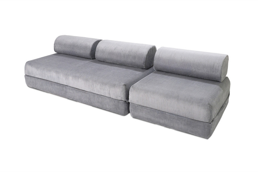Canapé droit convertible 4 places - Velours côtelé - Gris clair