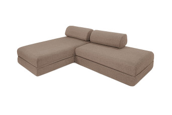 Canapé d'angle convertible 5 places - Tissu lisse - Marron