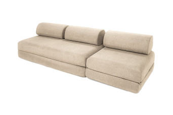 Canapé droit convertible 4 places - Tissu lisse - Beige