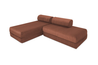 Canapé d'angle convertible 5 places - Velours côtelé - Terracotta