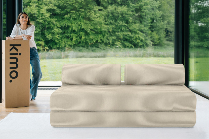Canapé droit convertible 3 places - Velours côtelé - Beige