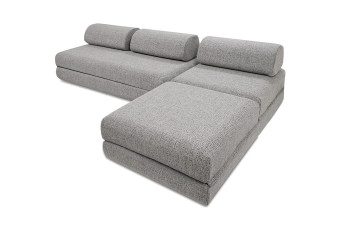 Canapé d'angle convertible 6 places - Tissu tweed - Gris