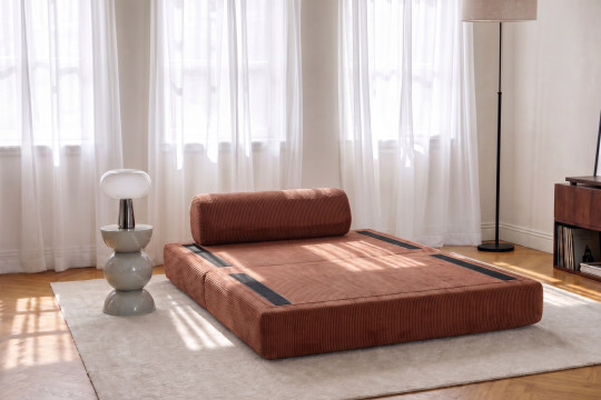 Canapé 2 places convertible et modulable - Velours côtelé Terracotta