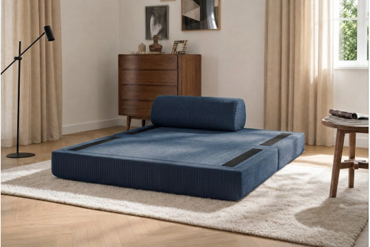 Canapé 2 places convertible et modulable - Velours côtelé Bleu