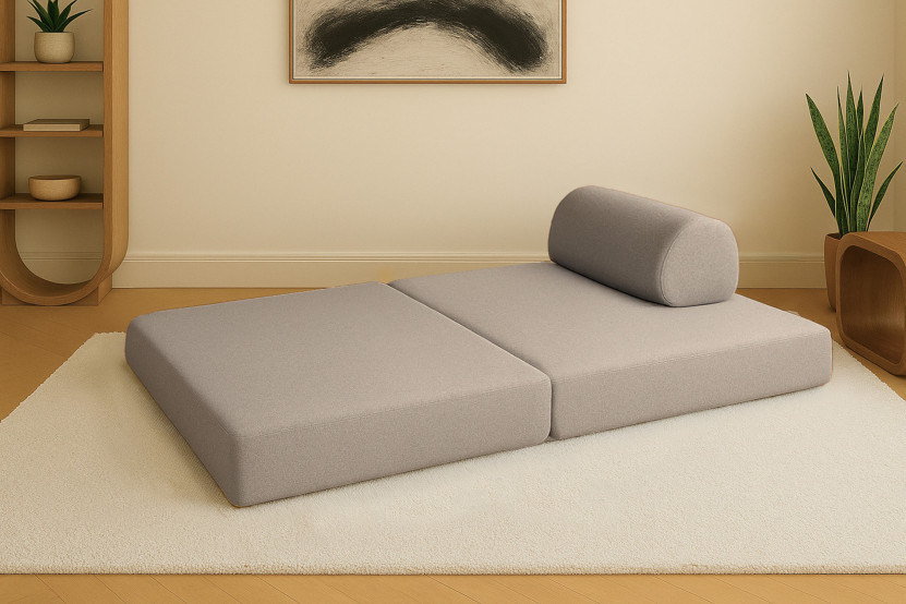 Canapé droit convertible et modulable 2 places - Tissu lisse - Taupe