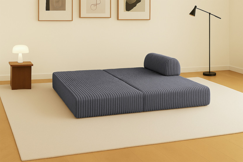 Canapé droit convertible et modulable 2 places - Velours côtelé XL - Gris