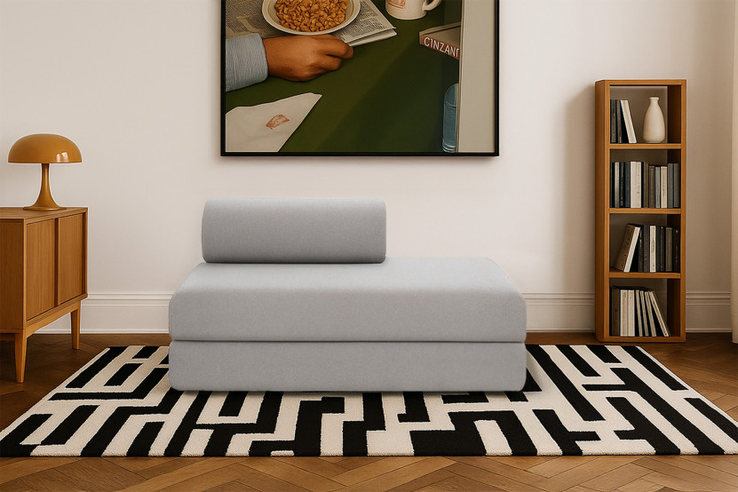 Canapé droit convertible et modulable 2 places - Tissu lisse - Gris clair