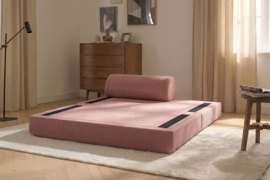 Canapé 2 places convertible et modulable - Velours côtelé Rose
