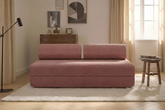 Canapé 3 places convertible et modulable - Velours côtelé Rose