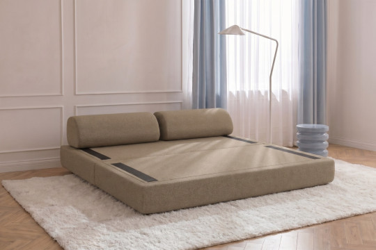 Canapé 3 places convertible et modulable - Tissu lisse Marron