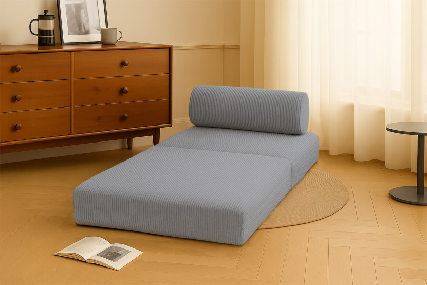 Fauteuil convertible et modulable - Velours côtelé - Gris clair