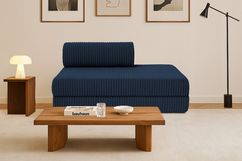 Canapé droit convertible et modulable 2 places - Velours côtelé XL - Bleu